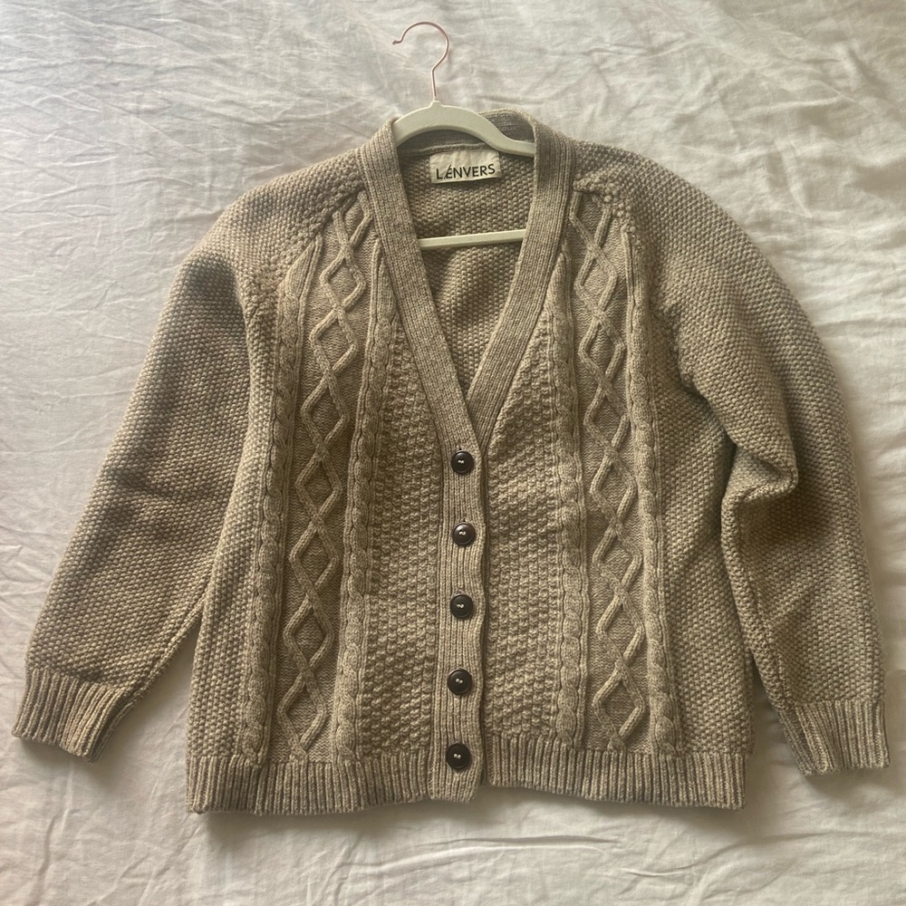 Lenver's Beige Cable Knit Cardigan
